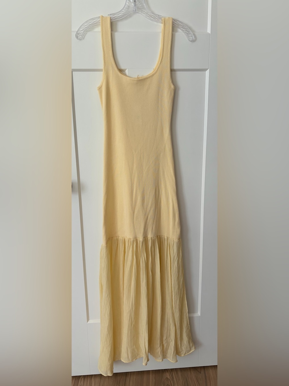 NWT Butter Yellow Knit Maxi Dress Ruffle Hem Sleeveless Scoop Neck Summer M/L